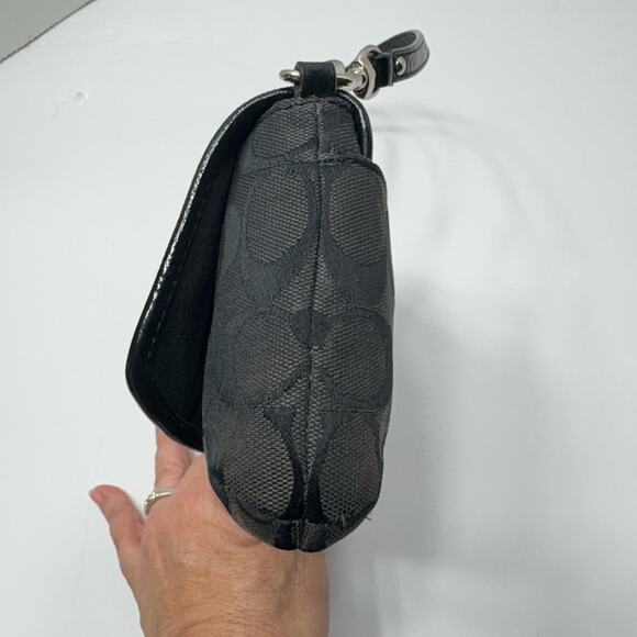 VTG Coach Signature C Blk Jacquard Small Flap Bag w Patent Trim Y2K Script Logo - Picture 6 of 13